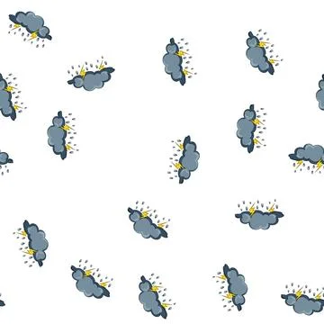 Pattern Dark storm cloud raining with yellow lightning bolts Stock Illustration