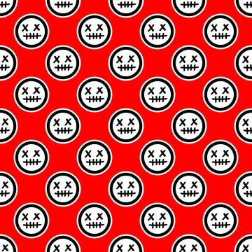 Pattern with dead face emojis on red background Illustrazione stock