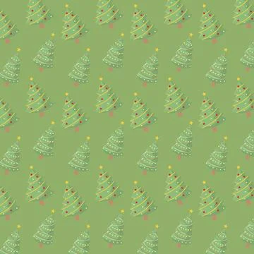 Pattern of decorated Christmas trees, Vector 库存插图