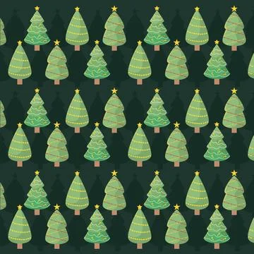 Pattern of decorated Christmas trees, Vector Stockillustratie