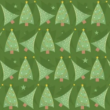 Pattern of decorated Christmas trees, Vector Stock Illustration
