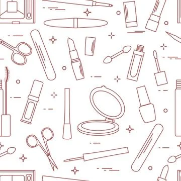 Pattern of decorative cosmetics, nail tools. Stock Illustration