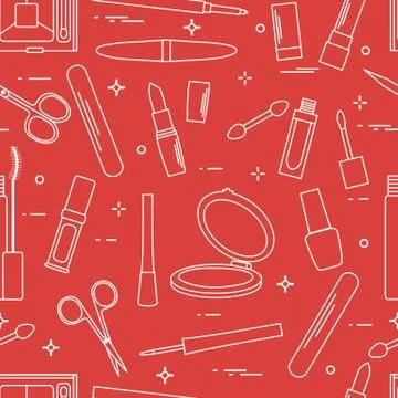 Pattern of decorative cosmetics, nail tools. 스톡 일러스트