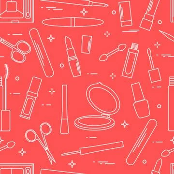 Pattern of decorative cosmetics, nail tools. Stock Illustration