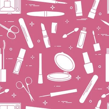 Pattern of decorative cosmetics, nail tools. 스톡 일러스트