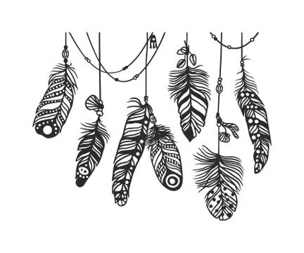 Pattern with decorative feather vector illustration Stock Illustration