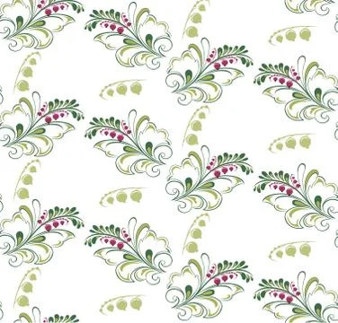 Pattern with  decorative green leaves and red currant berries Stock Illustration