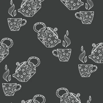 Pattern with decorative teapots and cups Stock Illustration
