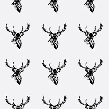Pattern deer head Repeated, seamless, hand drawn. Stock Illustration