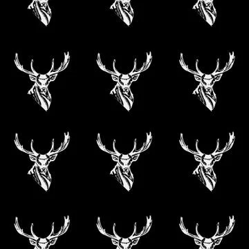 Pattern deer head Repeated, seamless, hand drawn. Stock Illustration