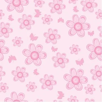 Pattern, delicate light pink flowers on a pink background, vector illustratio Stock Illustration