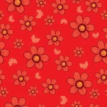 Pattern, delicate red flowers on a red background, vector illustration, Illustrazione stock
