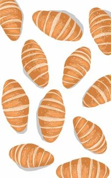 Pattern of delicious bread rolls on white background. Bakery food pattern 스톡 일러스트