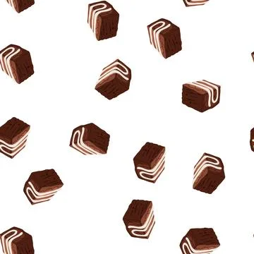 Pattern delicious brownie square with sweet white frosting drizzle Stock Illustration