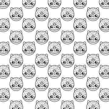 Pattern of delicious donuts with face cat kawaii style Stock Illustration