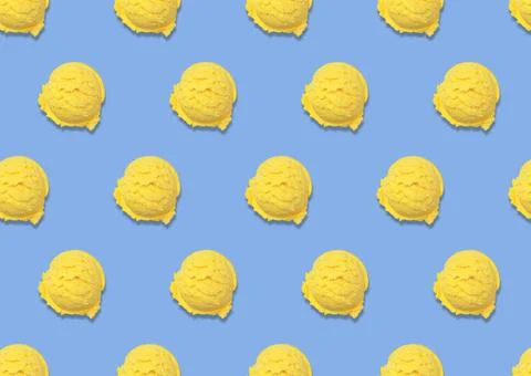 Pattern of delicious ice cream scoops on light blue background Stock Photos