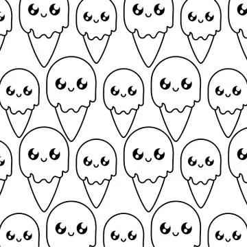 Pattern of delicious ice creams in cone kawaii Stock Illustration