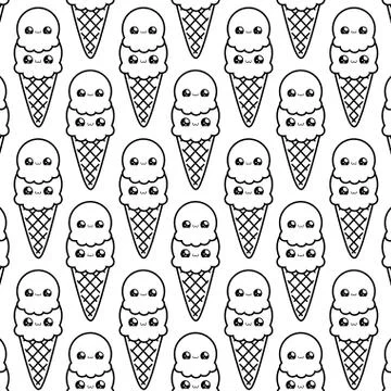 Pattern of delicious ice creams in cone kawaii style 스톡 일러스트