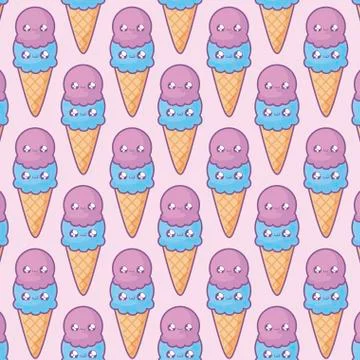 Pattern of delicious ice creams in cone kawaii style 스톡 일러스트