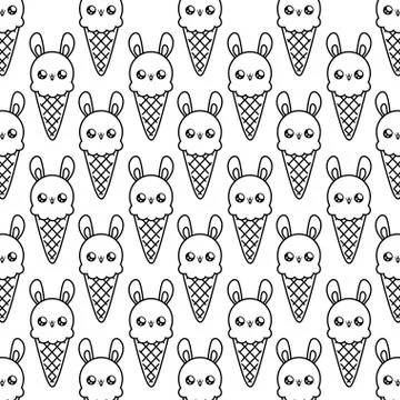 Pattern of delicious ice creams with face rabbit kawaii style Stock Illustration