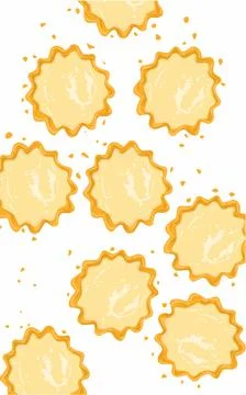 A pattern of delicious small pieces of milk cheese. Bakery pattern on white back Stock Illustration