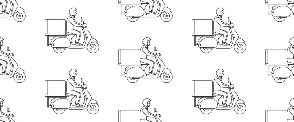 Pattern with Delivery man on scooter Stock Illustration