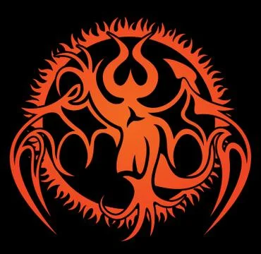 Pattern with demon image and fire circle Stock Illustration