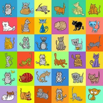 Pattern design with cartoon cat characters Cartoon Illustration of Cats Pe... Stock Photos