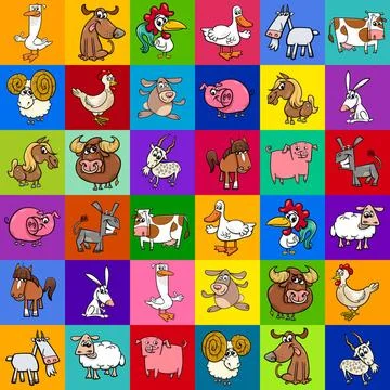 Pattern design with cartoon farm animals Cartoon Illustration of Farm Anim... Stock Photos
