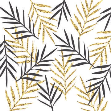 Pattern design digital golden abstract graphic leaves decoration print Stock Illustration