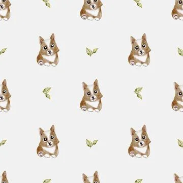 Pattern design featuring adorable corgi illustrations on a white background Stock Illustration