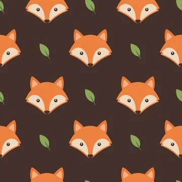Pattern Design of Orange Fox Heads With Green Leaves on a Dark Background f.. 库存插图