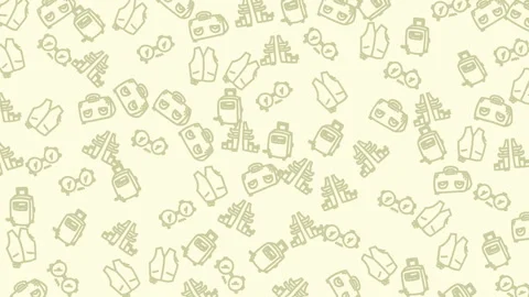 Pattern design suitcase, glasses, vest, boot motifs light yellow background Stock Footage 336435437