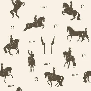 Pattern design, vintage riders and horses Stock Illustration
