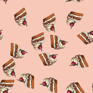Pattern dessert birthday cake piece sketch hand drawn Stock Illustration