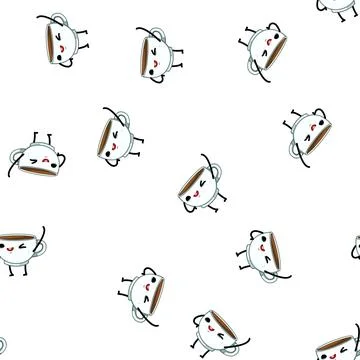 Pattern dessert coffee mug character cartoon vector Stock Illustration