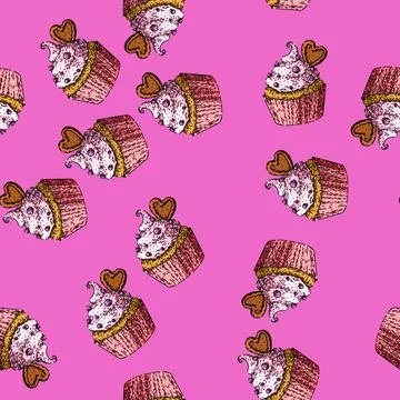 Pattern dessert cupcake sketch hand drawn Stock Illustration