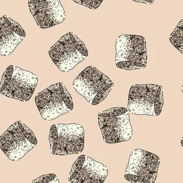 Pattern dessert marshmallow candy sketch hand drawn Stock Illustration