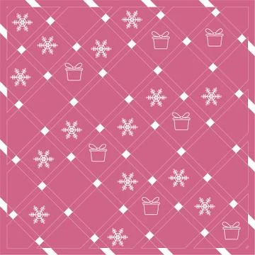 Pattern of diagonal stripes or lines in nice colors with snowflakes and gift  Stock Illustration