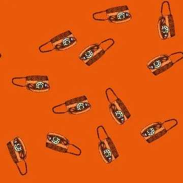 Pattern dial rotary telephone sketch hand drawn Stock Illustration