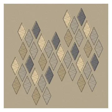 Pattern of diamonds with black thin lines inside on a beige background.3d. Stock Illustration