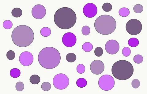 A pattern of different circles of blue and purple colors on a white background Illustrazione stock