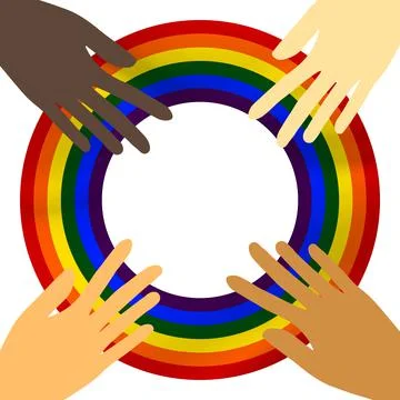 Pattern with different color hands on white background. LGBT icons. Flag LGBT 스톡 일러스트