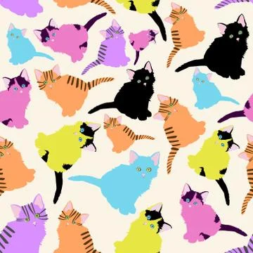 A pattern with different cute multi-colored kittens. Stock Illustration