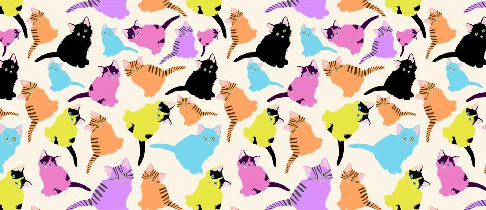 A pattern with different cute multi-colored kittens. Stock Illustration