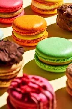 Pattern of different macarons with various flavors. Bright colours. French .. Foto stock