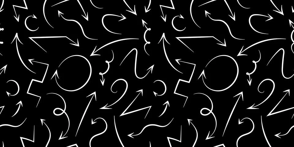 Pattern of different Types of Arrows on black background. Seamless print of イラスト素材