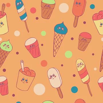 Pattern with different types of cartoon ice cream Stock Illustration
