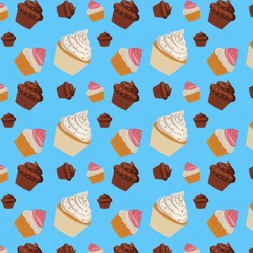 Pattern of different types of cupcakes. Illustrazione stock