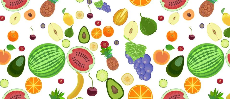 Pattern from different types of fruits in a flat style Stock Illustration
